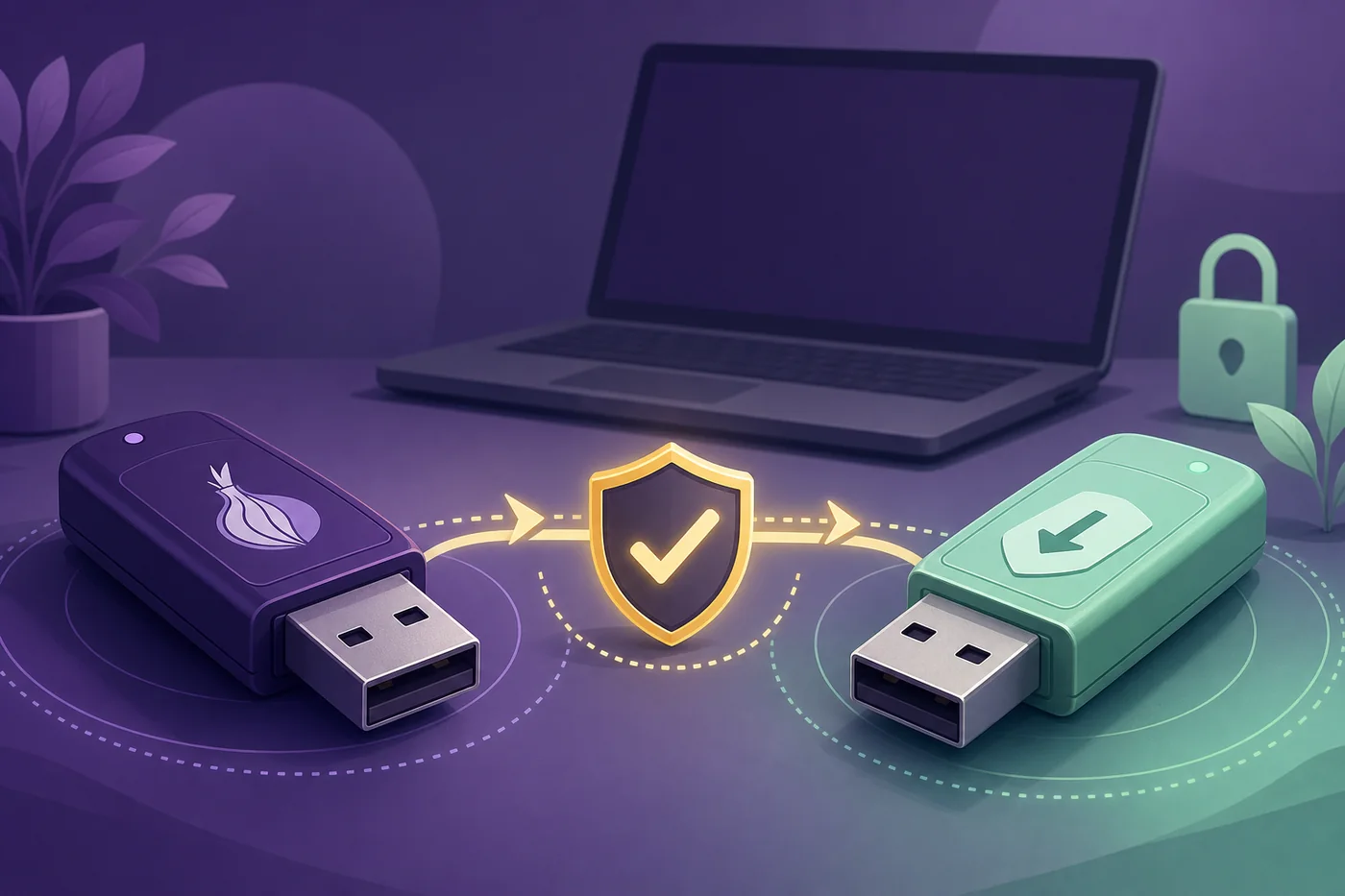 Illustrazione editoriale di un trasferimento verificato tra due unità USB